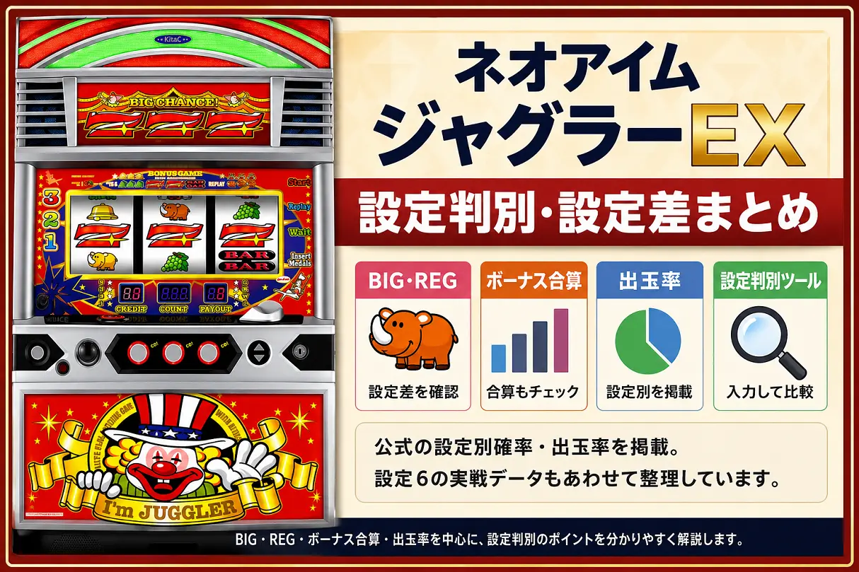 ネオアイムジャグラーEX 設定判別・設定差まとめ