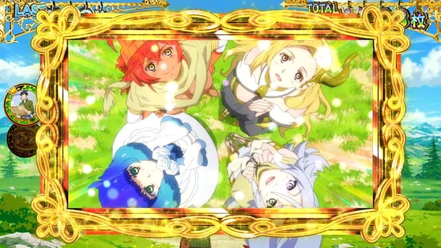スマスロ とんでもスキルで異世界放浪メシ エンディング中ウィンドウ 金枠：ニンリル＆ルサールカ＆アグニ＆キシャール